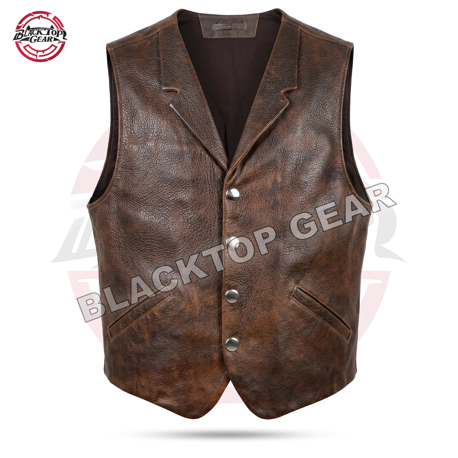 Men's Genuine Sheep Leather Vest Brown Vintage Western Cowboy
