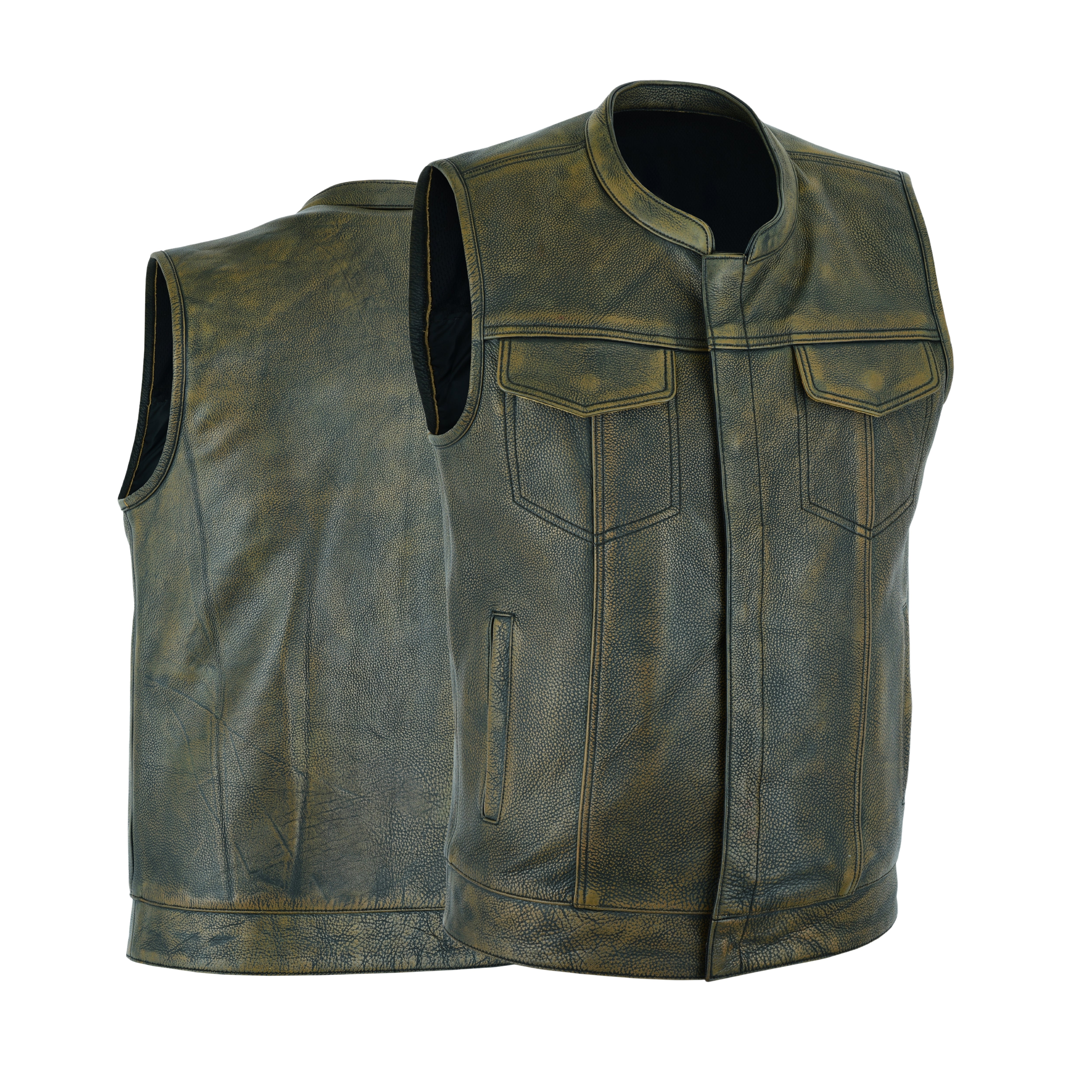 Men's Club Style Motorcycle BEIGE BROWN Leather Vest – BLACKTOP GEAR