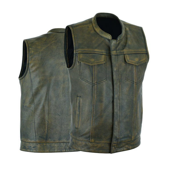 Men's Club Style Motorcycle BEIGE BROWN Leather Vest