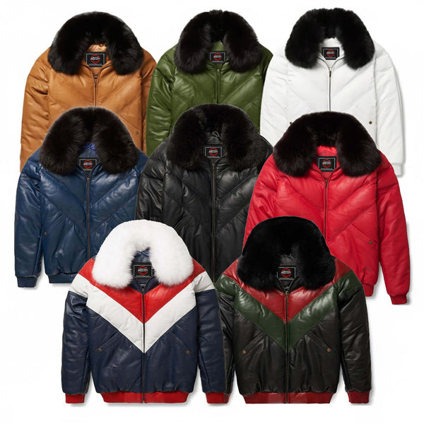 Leather V Bomber Jacket Men’s, Real Lambskin Leather Puffer Padded Jacket, Vintage Bomber Coat, Streetwear Outerwear Gift for Him