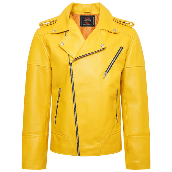 Men’s Yellow Leather Biker Jacket – Classic Motorcycle Style for Fashion Lovers