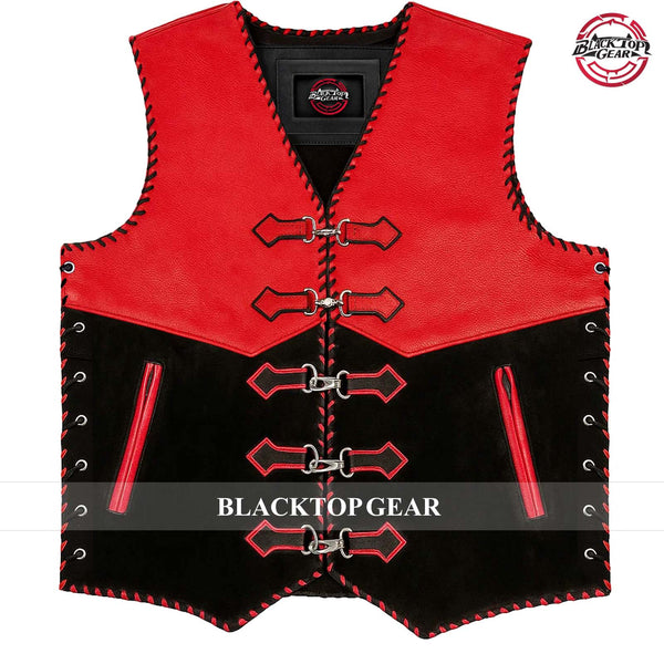 Motorcycle Leather Buckle Vest Motorbike Ride Touring Braided Biker Leather Vest