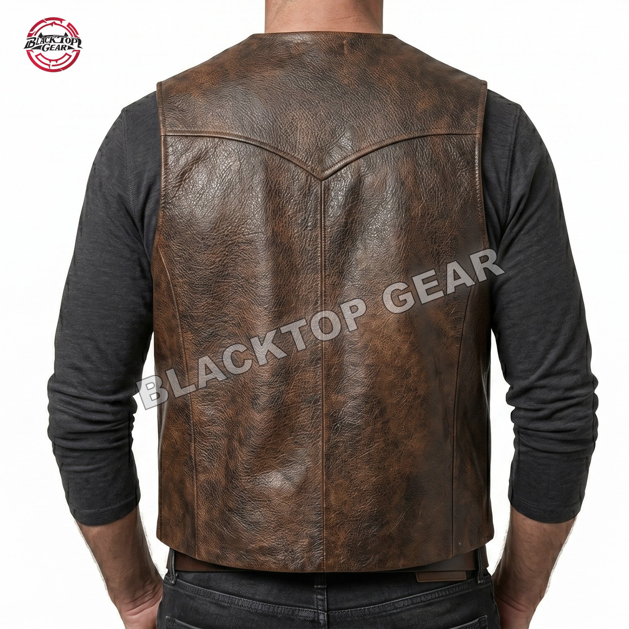 Men's Genuine Sheep Leather Vest Brown Vintage Western Cowboy
