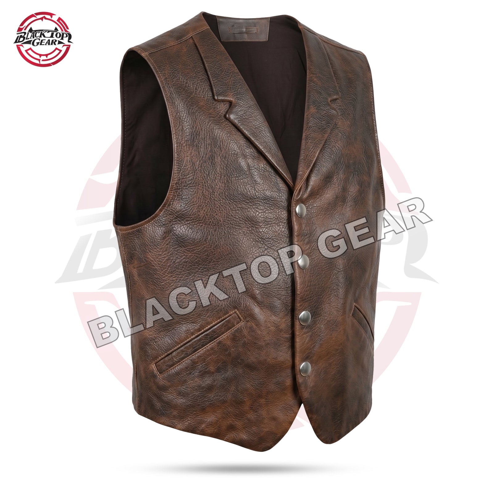 Men's Genuine Sheep Leather Vest Brown Vintage Western Cowboy