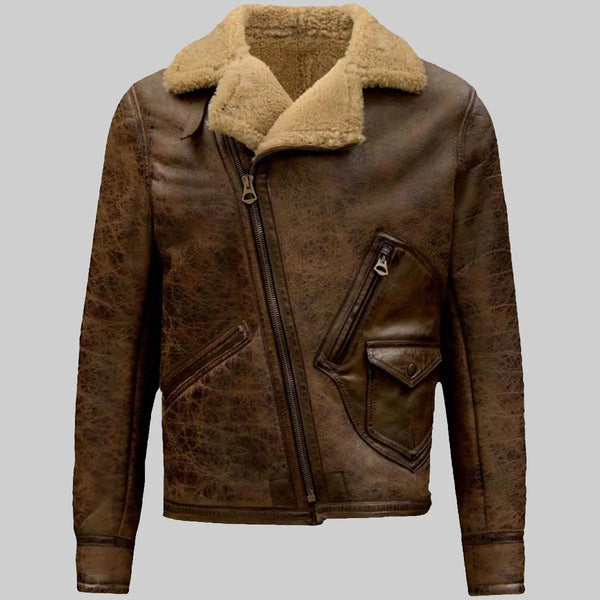 Jamie Men’s Distressed Brown Bomber Leather Jacket