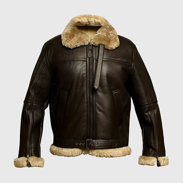 Men's Brown B3 RAF Flight Bomber Aviator Real Sheepskin Shearling Leather Jacket