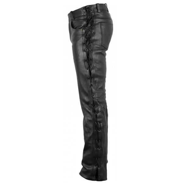 Men's Genuine Leather Pants with Zipper Soft Lambskin Leather Biker Trouser Pant