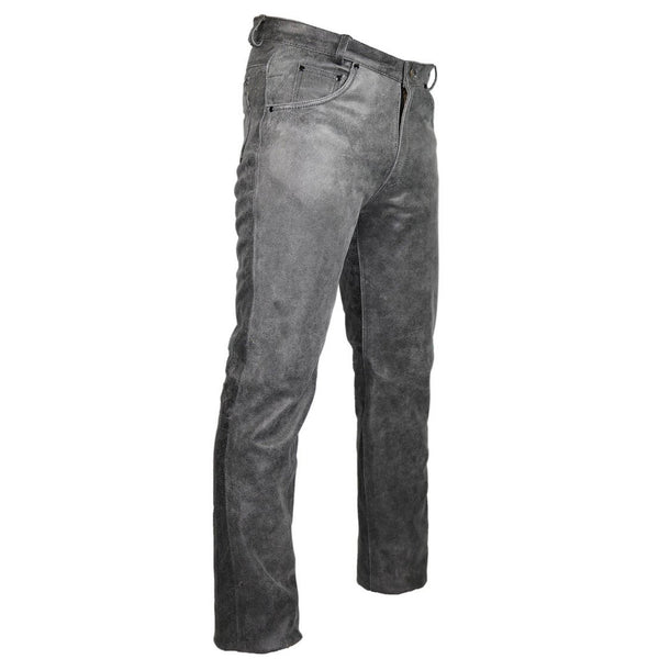 Men’s Motorcycle Leather Pants in Gray Leather Jeans Biker Pants With 5 Pockets