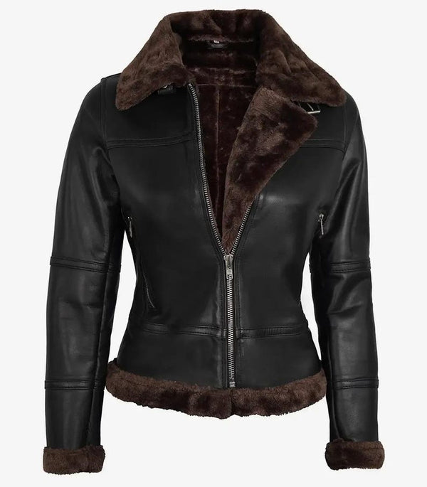 Genuine Leather Shearling Bomber Jacket Women | RAF B3 Aviator Flying Biker Style | Cozy Winter Coat | Vintage Inspired Fashion Gift For Her