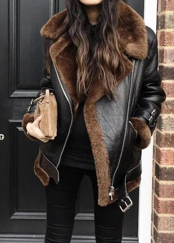 Women’s Handmade Shearling Leather Jacket Coat – Vintage Real Lambskin Jacket with Fur Lining Bomber Flying Vintage Jacket