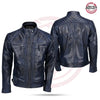 Men's Blue Distressed Leather Jacket Biker Style Motorcycle Jacket Cafe Racer