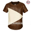 Men's Brown & Cream Lamb Leather T-Shirt | Short Sleeve Stylish Waxed Panel Tee