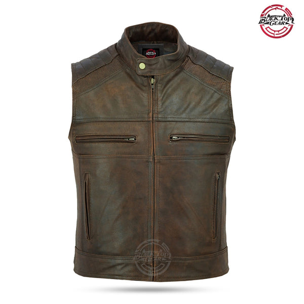 Men’s Leather Biker Vest, Brown Vintage Leather Vest, Hunting Vest Motorcycle