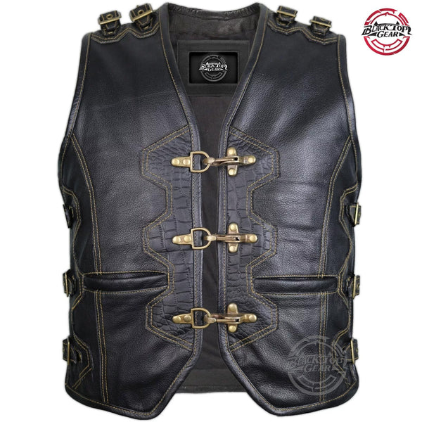 Men's Heavy Duty Buckle Genuine Leather Biker Vest Rocker Motorcycle Waistcoat