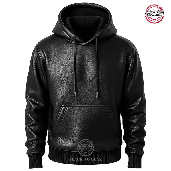 Men's Black Premium Leather Handmade Hoodie Genuine Lambskin Leather Hoodie