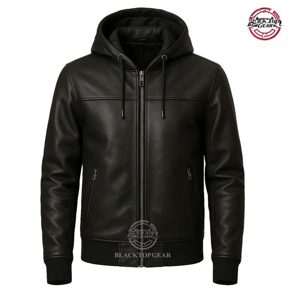 Men's Black Real Leather Premium Hoodie Genuine lambskin Leather Jacket XL