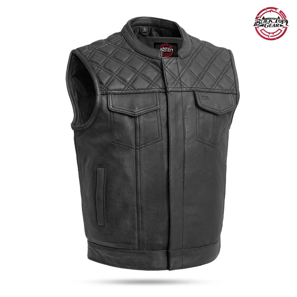 Mens Biker Leather Vest, Hunt Club Leather Builder Diamond Quilted Biker Vest