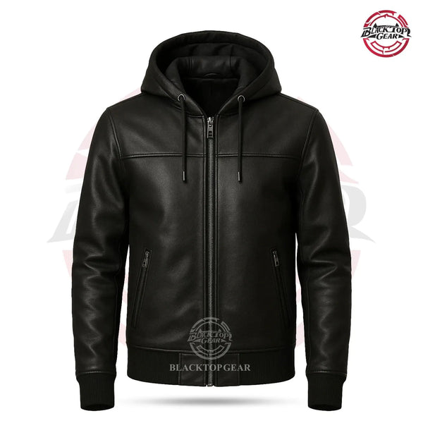 Men's Black Real Leather Premium Hoodie Genuine lambskin Leather Jacket