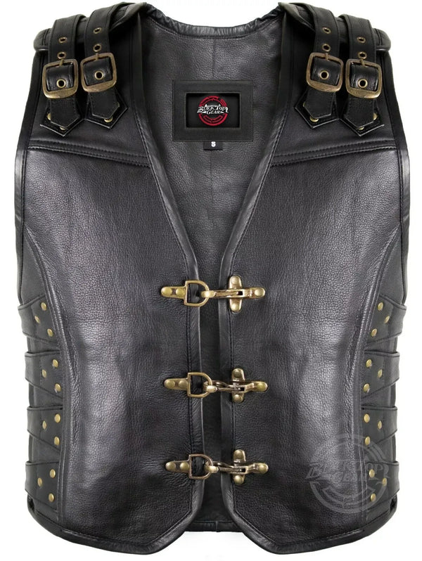 BlackTop® Biker Leather Vest Buckle Vest Double Sided Leather Rocker Club Vest