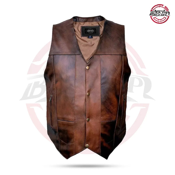 New mens 10 Pockets Concealed Carry Retro Brown Buffalo Hide Leather Vest