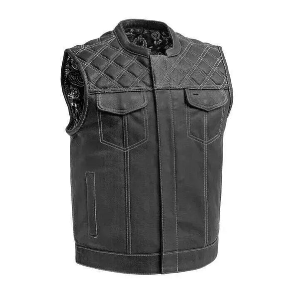 Leather Biker Vest Men's Riding Club Black/White Motorcycle Vest