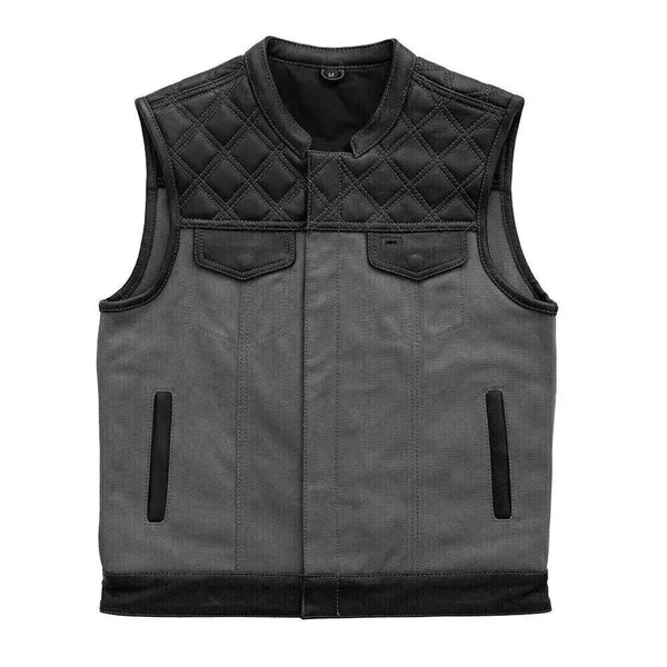 Black And Gray Leather/Denim Men's Motorcycle Biker Club Custom Vest