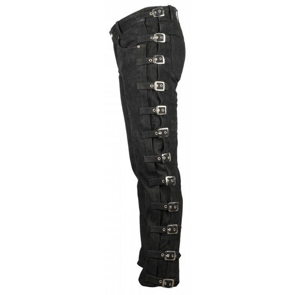 Buckled leather trousers biker jeans made from buffalo nubuck leather