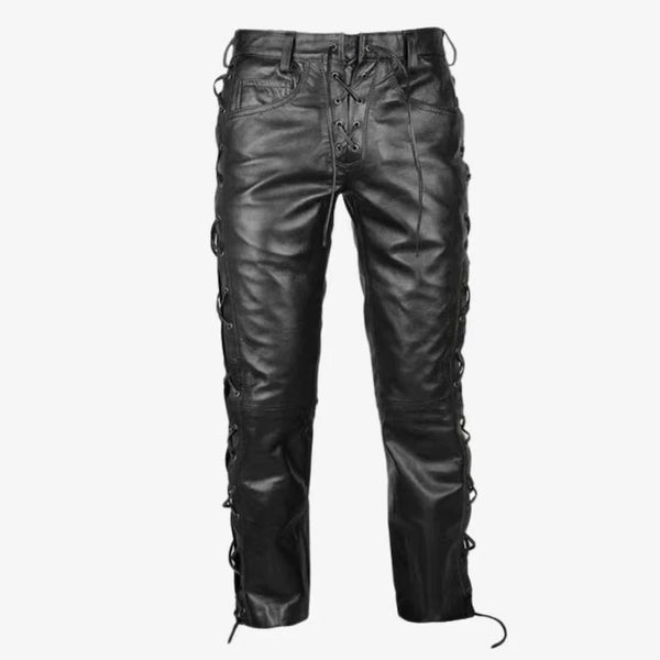 Men's Genuine Leather Pants with Zipper Soft Lambskin Leather Biker Trouser Pant
