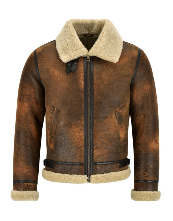 Mens B3 Sheepskin Jacket Dark Copper Vintage Real Shearling Fur Jacket Reagan