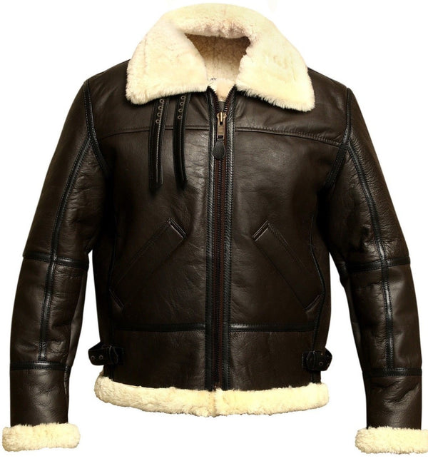 B3 Brown Bomber Aviator Pilot Real Lambskin Sheepskin Leather Flight Jacket