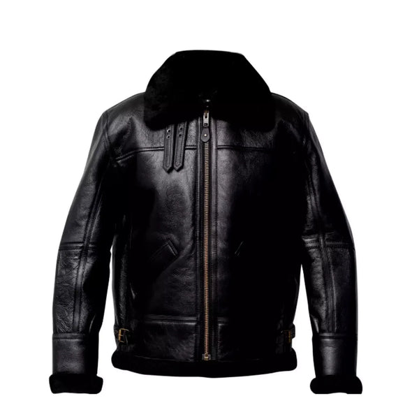 Men's Black B3 RAF Flight Bomber Aviator Real Sheepskin Shearling Leather Jacket