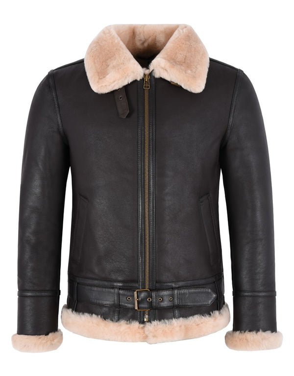 Men's SQUADRON Aviator Bomber RAF B3 WW2 Sheepskin Leather Jacket Brown & Beige