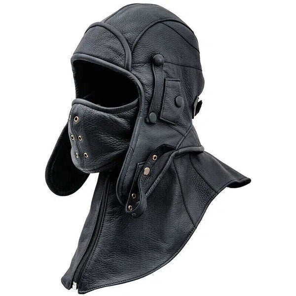 Real Leather Aviator Cap with Collar and face cover Tactical Hood Pilot Cap